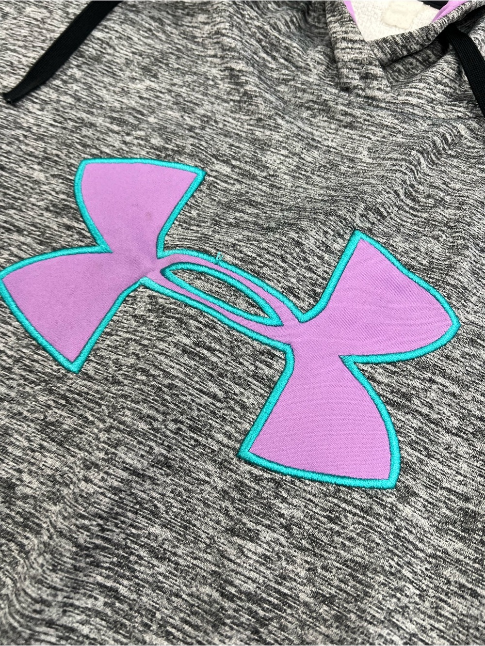Under Armour Storm Gray Heather Hoodie with Purple Logo and Lined Hood Women XL - Picture 3 of 9